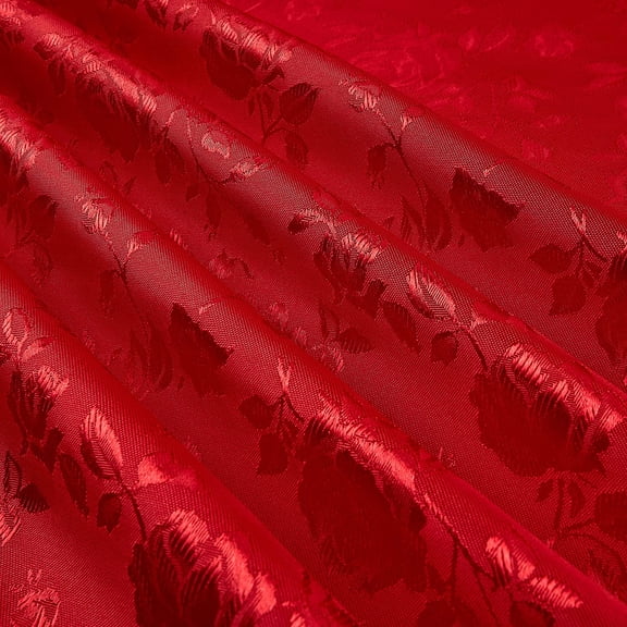 Satin Brocade Jacquard Fabric-Red,