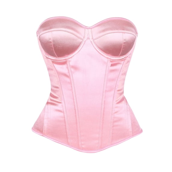 Satin Bustier Corset for Women, Lace-Up Overbust Top with Sweetheart Neckline - Strapless Waist Cincher for Wedding & Formal Events (1-Pack) Pink XXL