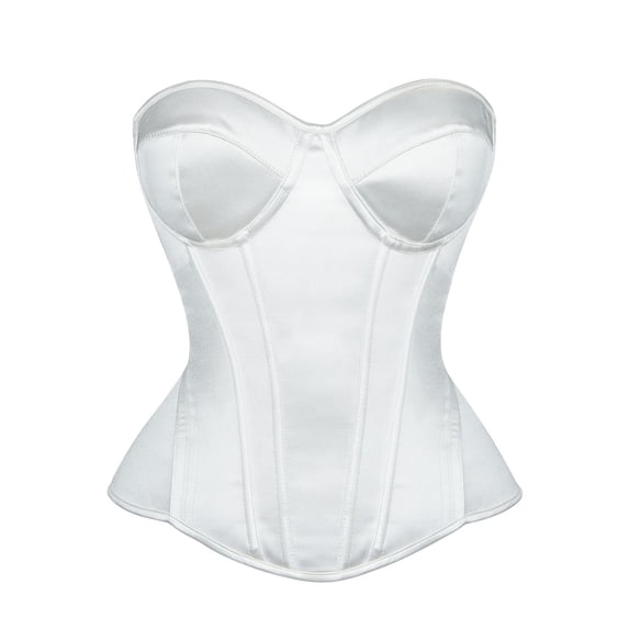 Satin Bustier Corset for Women, Lace-Up Overbust Top with Sweetheart Neckline - Strapless Waist Cincher for Wedding & Formal Events (1-Pack) White XS
