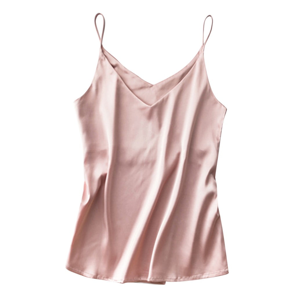 Satin Camisole Tops For Women Solid Color V Neck Silk Sleeveless ...