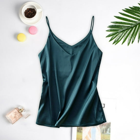 Satin Camisole Tops For Women Solid Color V Neck Silk Sleeveless Undershirts Easy Match For Summer Top
