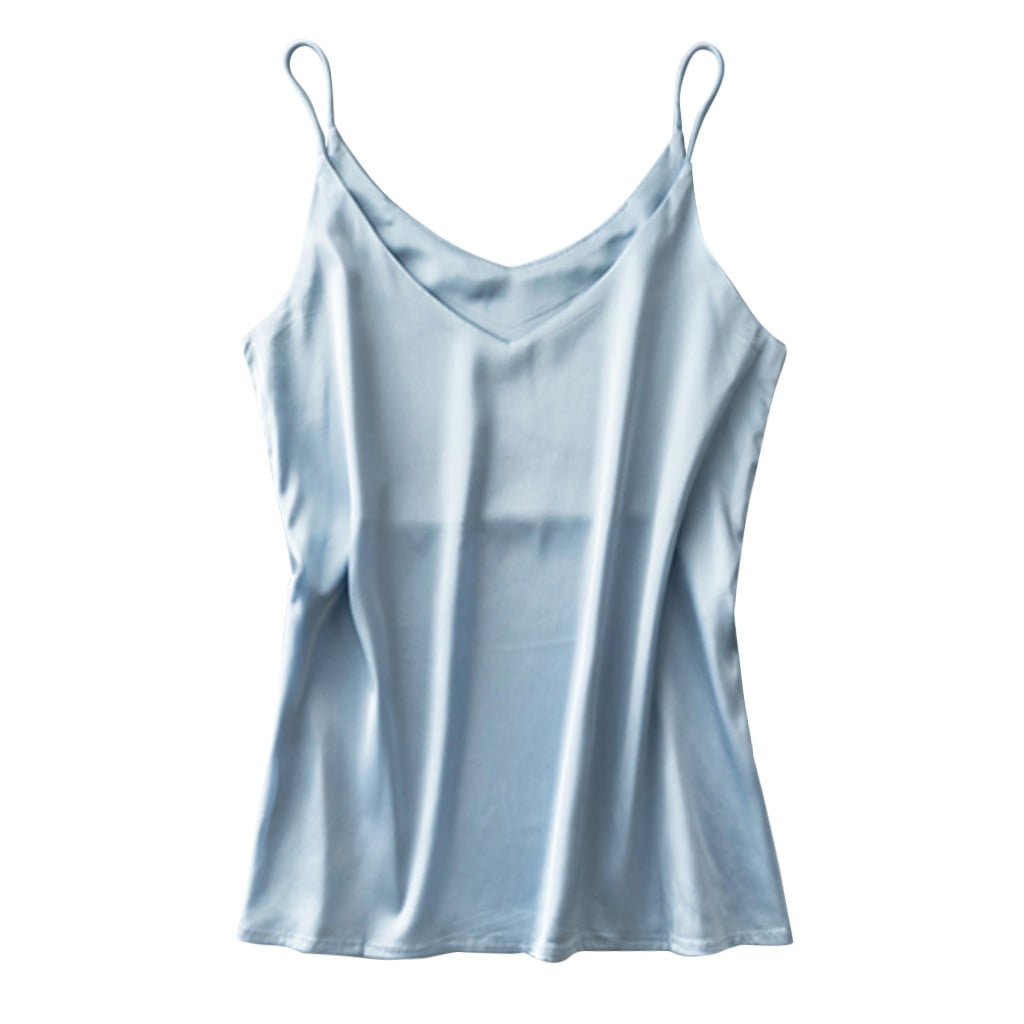 Satin Camisole Tops For Women Solid Color V Neck Silk