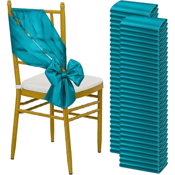 Satin Chair Sashes - 100 PCS Turquoise Ribbon Ties for Wedding, Birthday, Banquet & Hotel Events