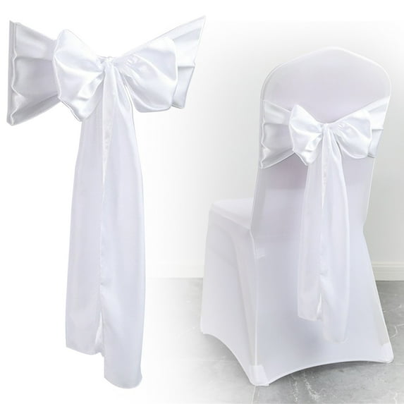 Satin Chair Sashes Bow, 11 inch Large Chair Sashes Ties Back Ribbon Bow, Decorative Ribbon Bow, Elegant Reception Banquet Restaurant Home Kitchen Seating Decoration (White)