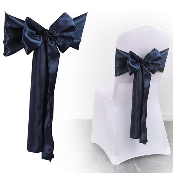 Satin Chair Sashes Bow, 11 inch Large Chair Sashes Ties Back Ribbon Bow, Decorative Ribbon Bow, Elegant Reception Banquet Restaurant Home Kitchen Seating Decoration (Navy)
