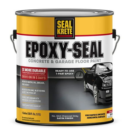 Satin Charcoal Gray, Seal-Krete Epoxy-Seal Concrete and Garage Floor Paint, 1 Gal, 4 Pack