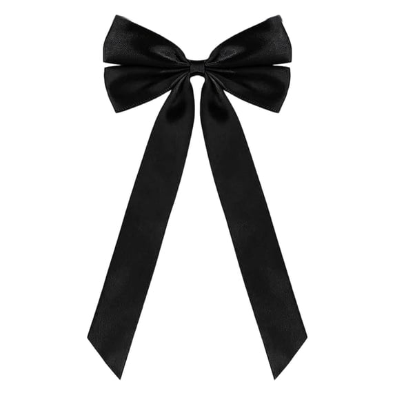 Satin Christmas Pre-Tied Bow, Black Polyester Ribbon Ornament for Tree Wreath and Holiday Craft Decor, 1PC (Black)