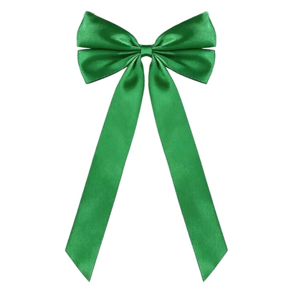 Satin Christmas Pre-Tied Bow, Green Polyester Ribbon Ornament for Tree Wreath and Holiday Craft Decor, 1PC (Green)