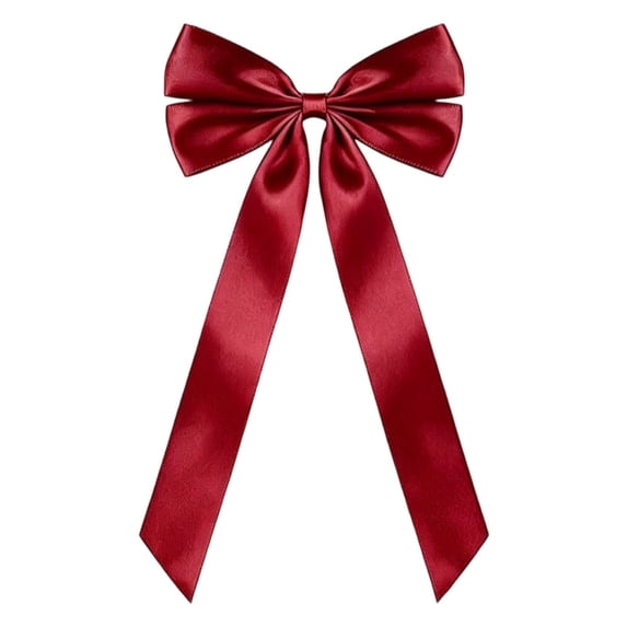Satin Christmas Pre-Tied Bow, Wine Red Polyester Ribbon Ornament for Tree Wreath and Holiday Craft Decor, 1PC (Wine Red)