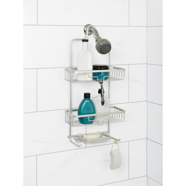 Satin Chrome Shower Caddy with 2 Shelves, Zenna Home NeverRust over-the-Showerhead