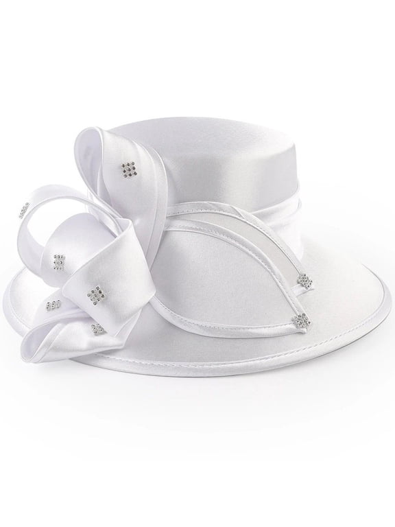 Satin Cloth Church Hat Women Wide Brim Hat Elegant Wedding Photography Hat Female Banquet Fancy Fascinator Formal Hat