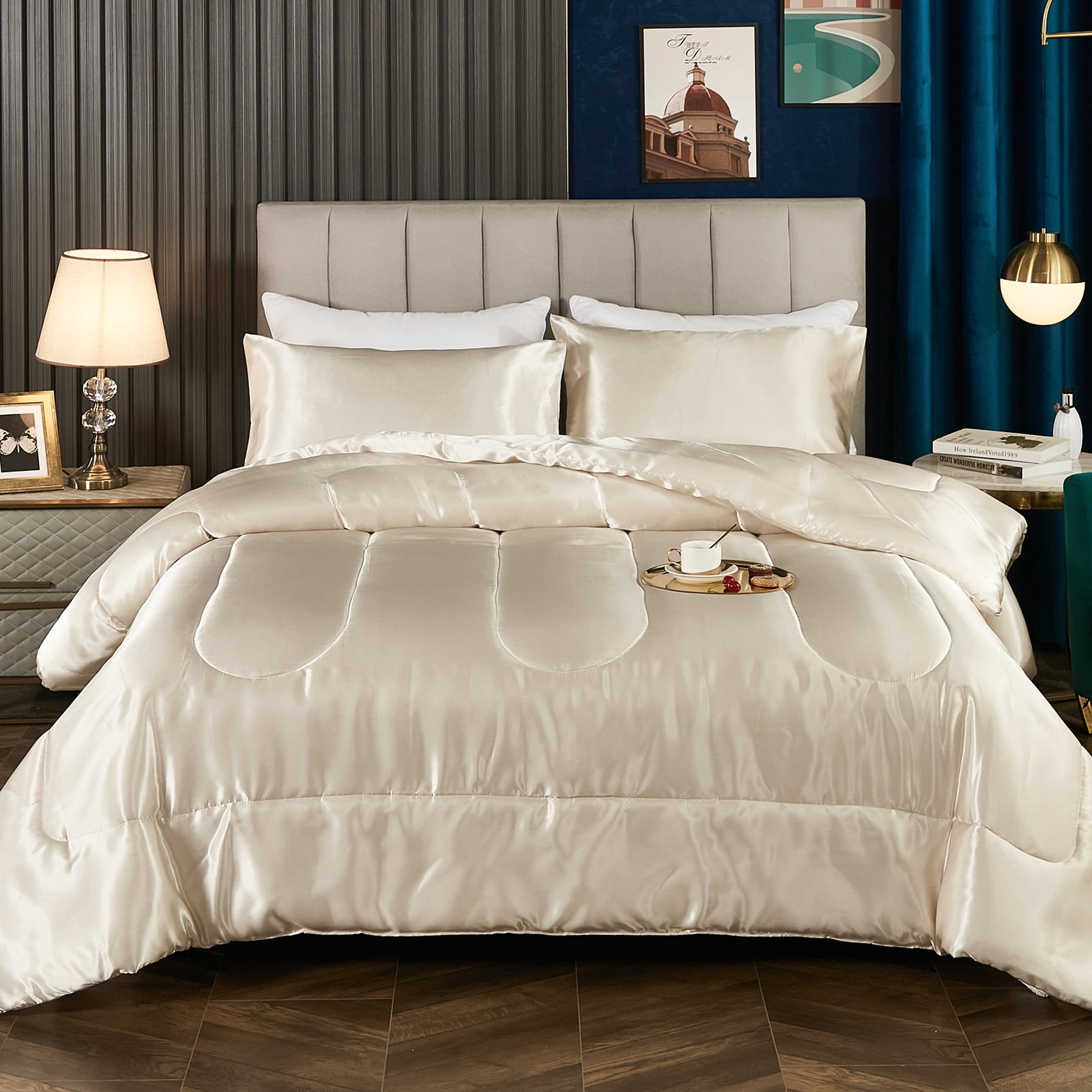 Satin Comforter Set King Silk Like Pink Bedding Set Luxury Hotel Silky Bed Home Deocr Sexy Silky Down Comforter Light Pink Bed Set