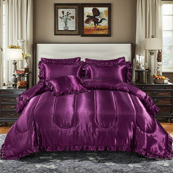 Satin Comforter Set King Silk Like Pink Bedding Set Luxury Hotel Silky Ruffle Bed Home Deocr Sexy Silky Down Comforter Light Pink Bed Set 8 Pcs