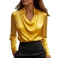 thumbnail image 1 of Satin Cowl Neck Top! Comdrip Women's Elegant Cowl Neck Satin Blouse Long Sleeve Work Shirt Top Satin Long Sleeve Blouse Yellow XL, 1 of 5