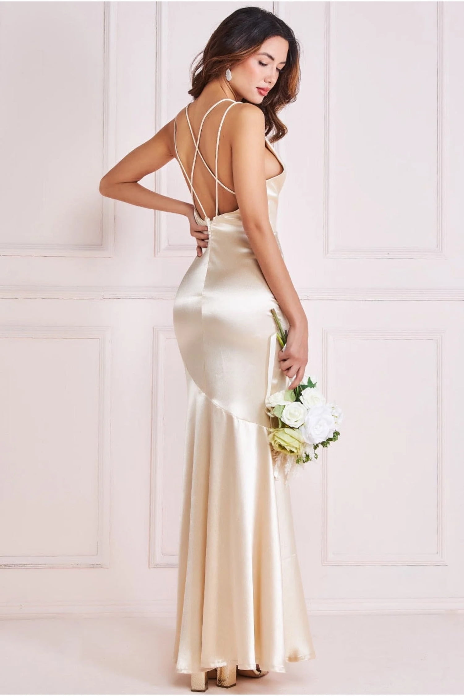 Satin Cowl Neck With Strappy Back Maxi Champagne 10 Walmart