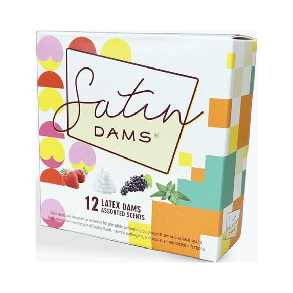 Satin Dams® Pack of 12 Assorted Latex Oral Dams | Grape, Strawberry, Vanilla and Spearmint Scented Dental Dams | Hermetically Sealed Dams