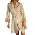 thumbnail image 1 of Satin Deep V Neck Belted Long Sleeve Robe Nightgown for Women Womens Comfy Robes Knee Length Kimono Robes for Women plus Size Women Robe 2x Cat Bathrobe Towel Womens Cloth Robes Animal Print, 1 of 7
