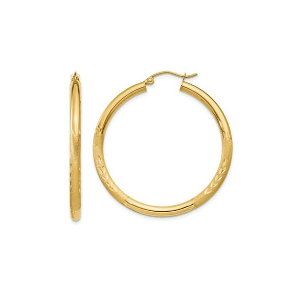 Satin & Diamond-Cut Hoop Earrings in 14K Yellow Gold 1 1/2 inch (3.00 mm)