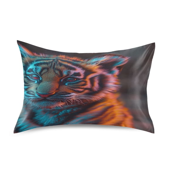 Satin Double-Sided Printed Pillowcase (Single) - Different Sizes ，Envelope Closure ， Wrinkle-Resistant & Silky ， All-Season Use，A Ferocious Young Tiger