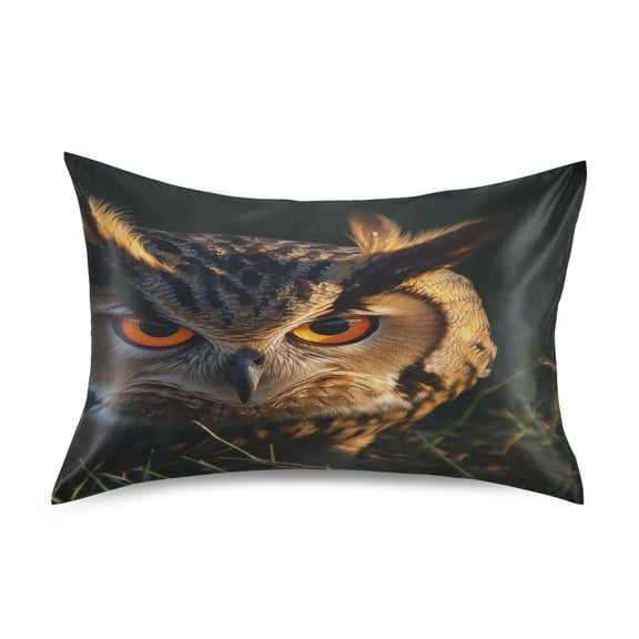 Satin Double-Sided Printed Pillowcase (Single) - Different Sizes ,Envelope Closure , Wrinkle-Resistant & Silky , All-Season Use,A Owls