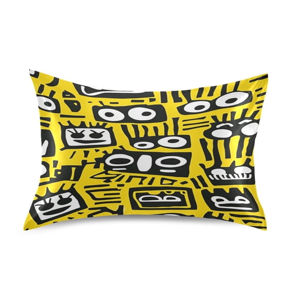 Satin Double-Sided Printed Pillowcase (Single) - Different Sizes ,Envelope Closure , Wrinkle-Resistant & Silky , All-Season Use,A Yellow Background