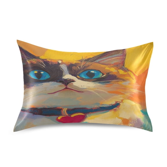 Satin Double-Sided Printed Pillowcase (Single) - Different Sizes ,Envelope Closure , Wrinkle-Resistant & Silky , All-Season Use,An Obese Cat