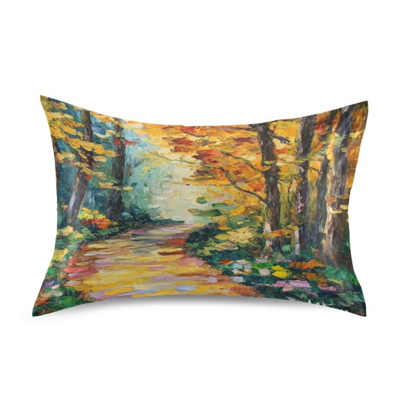 Satin Double-Sided Printed Pillowcase (Single) - Different Sizes ,Envelope Closure , Wrinkle-Resistant & Silky , All-Season Use,Autumn Fallen Leaves