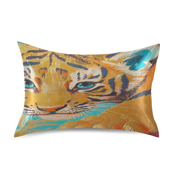 Satin Double-Sided Printed Pillowcase (Single) - Different Sizes ，Envelope Closure ， Wrinkle-Resistant & Silky ， All-Season Use，Baby Tiger