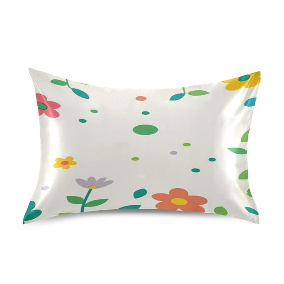 Satin Double-Sided Printed Pillowcase (Single) - Different Sizes ,Envelope Closure , Wrinkle-Resistant & Silky , All-Season Use,Beautiful Floral
