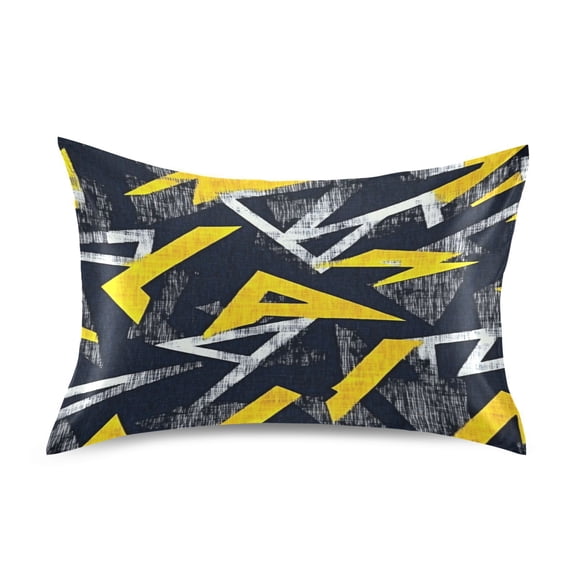 Satin Double-Sided Printed Pillowcase (Single) - Different Sizes ,Envelope Closure , Wrinkle-Resistant & Silky , All-Season Use,Black and Yellow Gray