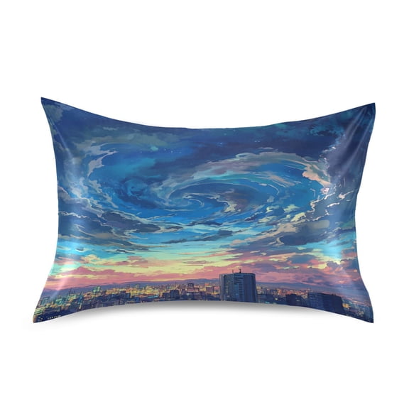 Satin Double-Sided Printed Pillowcase (Single) - Different Sizes ,Envelope Closure , Wrinkle-Resistant & Silky , All-Season Use,Blue Clouds
