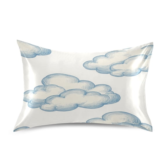 Satin Double-Sided Printed Pillowcase (Single) - Different Sizes ，Envelope Closure ， Wrinkle-Resistant & Silky ， All-Season Use，Blue Colored Clouds