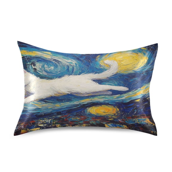 Satin Double-Sided Printed Pillowcase (Single) - Different Sizes ,Envelope Closure , Wrinkle-Resistant & Silky , All-Season Use,Cat