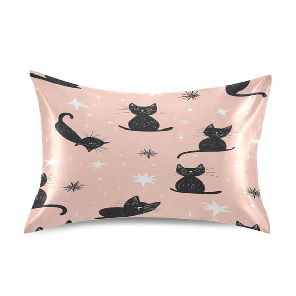 Satin Double-Sided Printed Pillowcase (Single) - Different Sizes ,Envelope Closure , Wrinkle-Resistant & Silky , All-Season Use,Cat