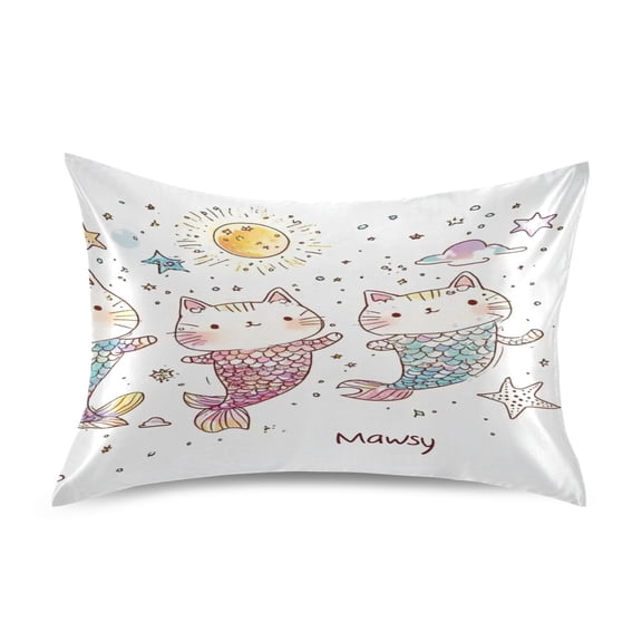 Satin Double-Sided Printed Pillowcase (Single) - Different Sizes ，Envelope Closure ， Wrinkle-Resistant & Silky ， All-Season Use，Chubby Cat