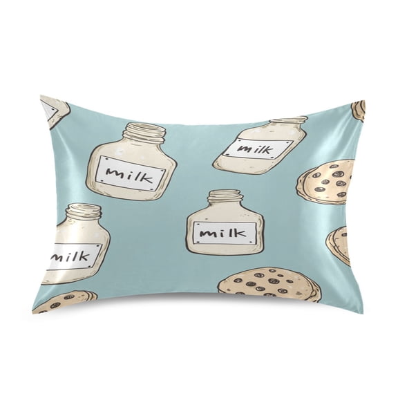 Satin Double-Sided Printed Pillowcase (Single) - Different Sizes ,Envelope Closure , Wrinkle-Resistant & Silky , All-Season Use,Cookies and Milk