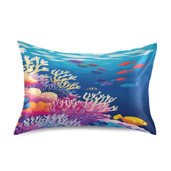 Satin Double-Sided Printed Pillowcase (Single) - Different Sizes ,Envelope Closure , Wrinkle-Resistant & Silky , All-Season Use,Corals