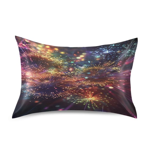 Satin Double-Sided Printed Pillowcase (Single) - Different Sizes ,Envelope Closure , Wrinkle-Resistant & Silky , All-Season Use,Courful Lights