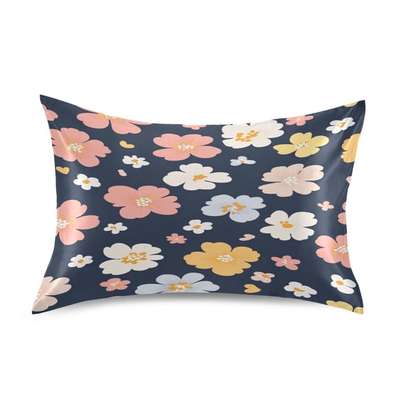 Satin Double-Sided Printed Pillowcase (Single) - Different Sizes ,Envelope Closure , Wrinkle-Resistant & Silky , All-Season Use,Cute Floral