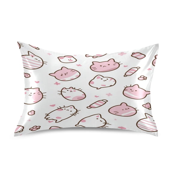Satin Double-Sided Printed Pillowcase (Single) - Different Sizes ,Envelope Closure , Wrinkle-Resistant & Silky , All-Season Use,Cute Pattern