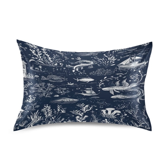 Satin Double-Sided Printed Pillowcase (Single) - Different Sizes ，Envelope Closure ， Wrinkle-Resistant & Silky ， All-Season Use，Dark Blue Background