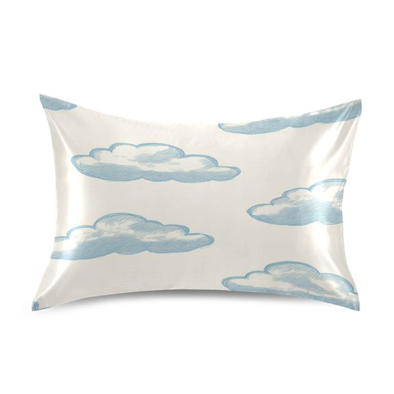Satin Double-Sided Printed Pillowcase (Single) - Different Sizes ,Envelope Closure , Wrinkle-Resistant & Silky , All-Season Use,Drawn Clouds