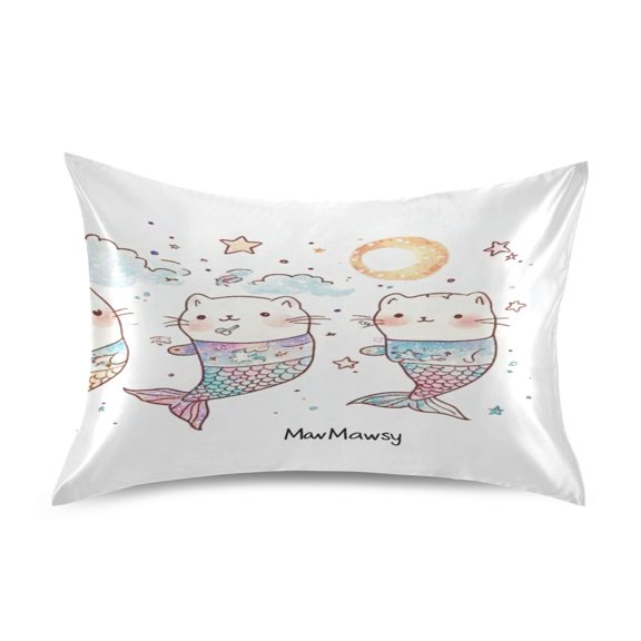Satin Double-Sided Printed Pillowcase (Single) - Different Sizes ，Envelope Closure ， Wrinkle-Resistant & Silky ， All-Season Use，Little Chubby Cat