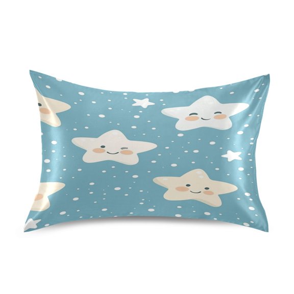 Satin Double-Sided Printed Pillowcase (Single) - Different Sizes ，Envelope Closure ， Wrinkle-Resistant & Silky ， All-Season Use，Little Stars