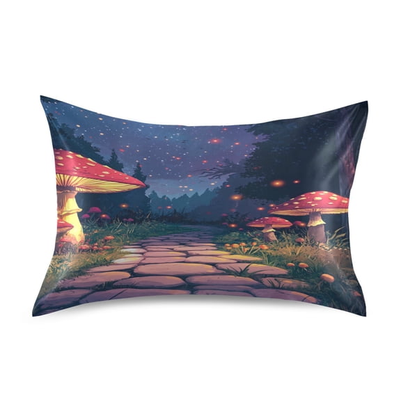 Satin Double-Sided Printed Pillowcase (Single) - Different Sizes ,Envelope Closure , Wrinkle-Resistant & Silky , All-Season Use,Mushrooms