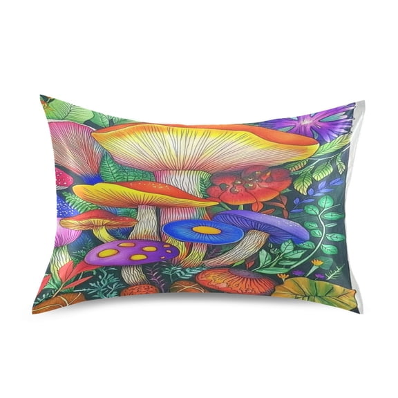 Satin Double-Sided Printed Pillowcase (Single) - Different Sizes ,Envelope Closure , Wrinkle-Resistant & Silky , All-Season Use,Mushrooms
