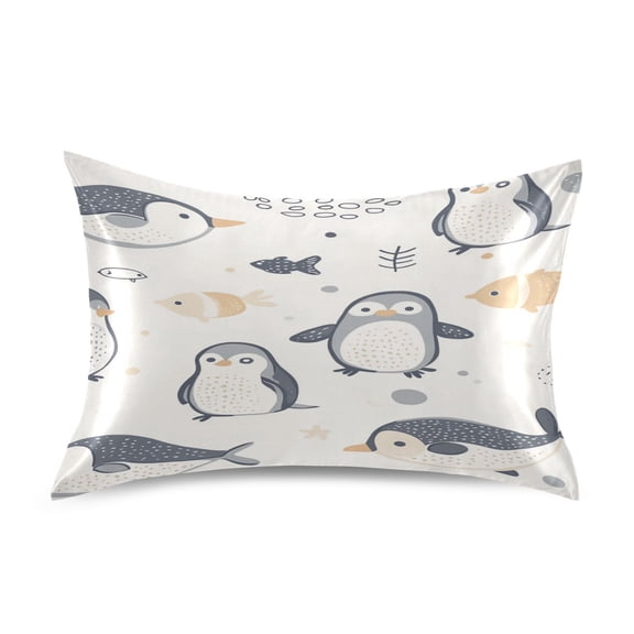 Satin Double-Sided Printed Pillowcase (Single) - Different Sizes ，Envelope Closure ， Wrinkle-Resistant & Silky ， All-Season Use，Penguins