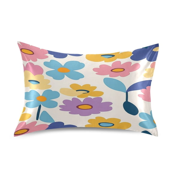 Satin Double-Sided Printed Pillowcase (Single) - Different Sizes ,Envelope Closure , Wrinkle-Resistant & Silky , All-Season Use,Retro Flowers