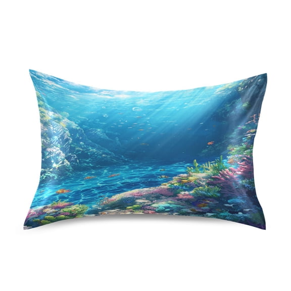 Satin Double-Sided Printed Pillowcase (Single) - Different Sizes ,Envelope Closure , Wrinkle-Resistant & Silky , All-Season Use,Sea