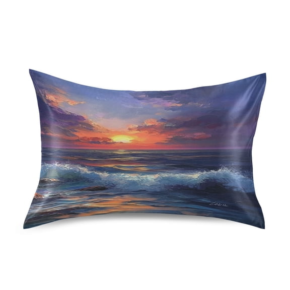 Satin Double-Sided Printed Pillowcase (Single) - Different Sizes ,Envelope Closure , Wrinkle-Resistant & Silky , All-Season Use,Sea